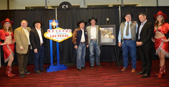 LVCVA Chairman Tom Collins unveils plaque commemorating its partnership with PRCA.