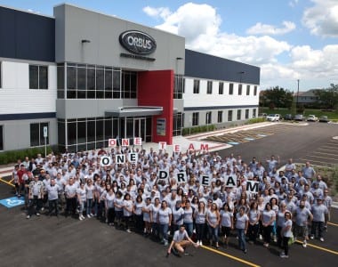 The Orbus team outside their new Woodridge, Ill., facility.