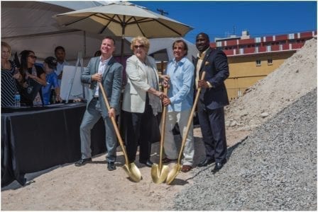 David Twigger, vice president, The Venue Las Vegas; Las Vegas Mayor Carolyn G. Goodman;  Victor Perrillo, CEO and founder, The Venue Las Vegas; and Ricki Y. Barlow, Councilman of Ward 5; break ground at the future site of The Venue Las Vegas.