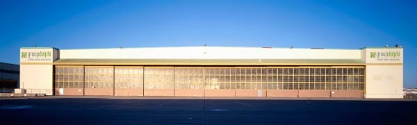 Group Delphi's corporate headquarters in Alameda, Calif.  -- a restored World War II hangar -- where it has just renewed its lease for an additional seven years.
