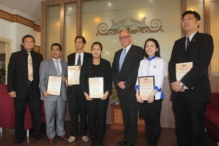 Group photo (left to right): Dylan Redas Noel, director of industry development, SCB;  Jeannoth Sinel; Peter Bong; Michelle Lee; Mike Cannon, managing director, SCB; Elena Chai; and Dennis Wong.