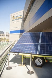The Convention Center’s skylights were utilized as the location for solar generated panels that powered an on-site microgrid, generating power to the exhibit booths.