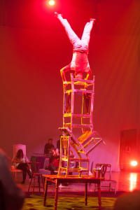 Defying gravity, a chair stacker provided heart-stopping entertainment.