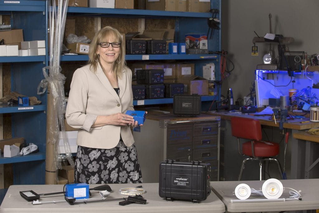 Shelley Simpson-McKay displays her award-winning Showbattery light and battery kit.