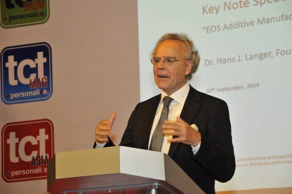 Dr. Hans Langer, CEO of EOS, was one of the executive keynotes at TCT Show + Personalize 2014.