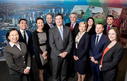 CEO Geoff Donaghy surrounded by the rest of the ICC Sydney leadership team.