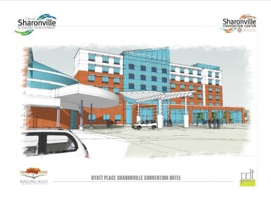 A rendering of the upcoming convention hotel. 