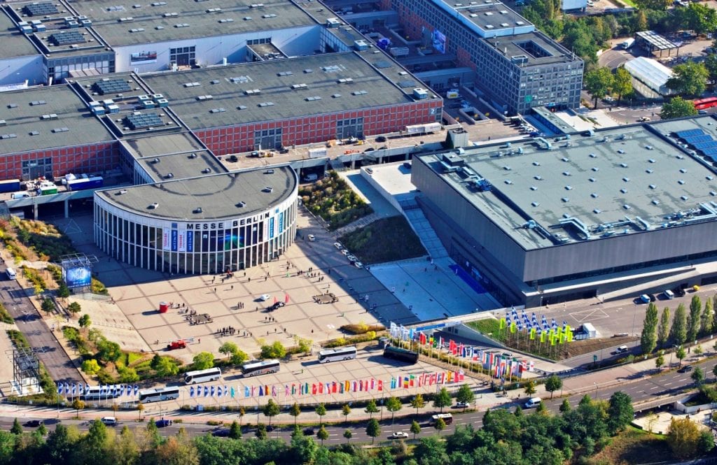 Messe Berlin entrance South with CityCube (right)