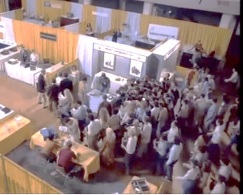 From the movie, “Pirates of Silicon Valley”. Apple at the 1977 West Coast Computer Faire.