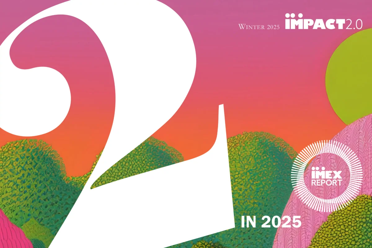 Cover art from the IMEX “25 in 2025” report featuring bold typography and a colorful abstract landscape.