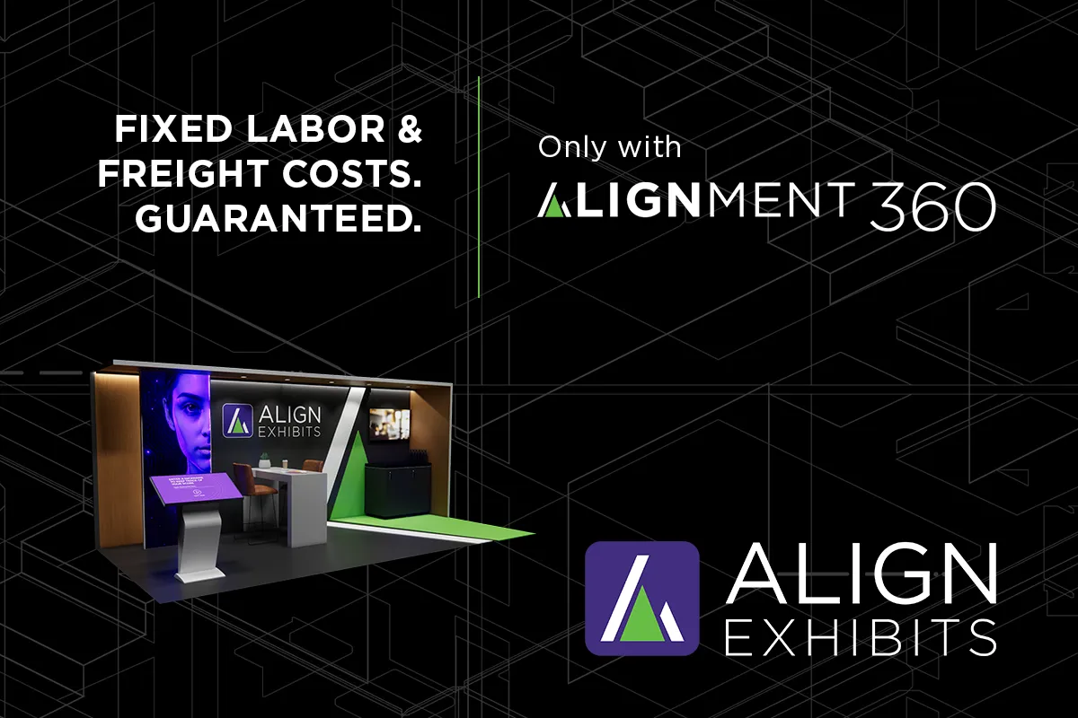 Align Exhibits trade show booth promoting Alignment 360 with fixed labor and freight costs guaranteed