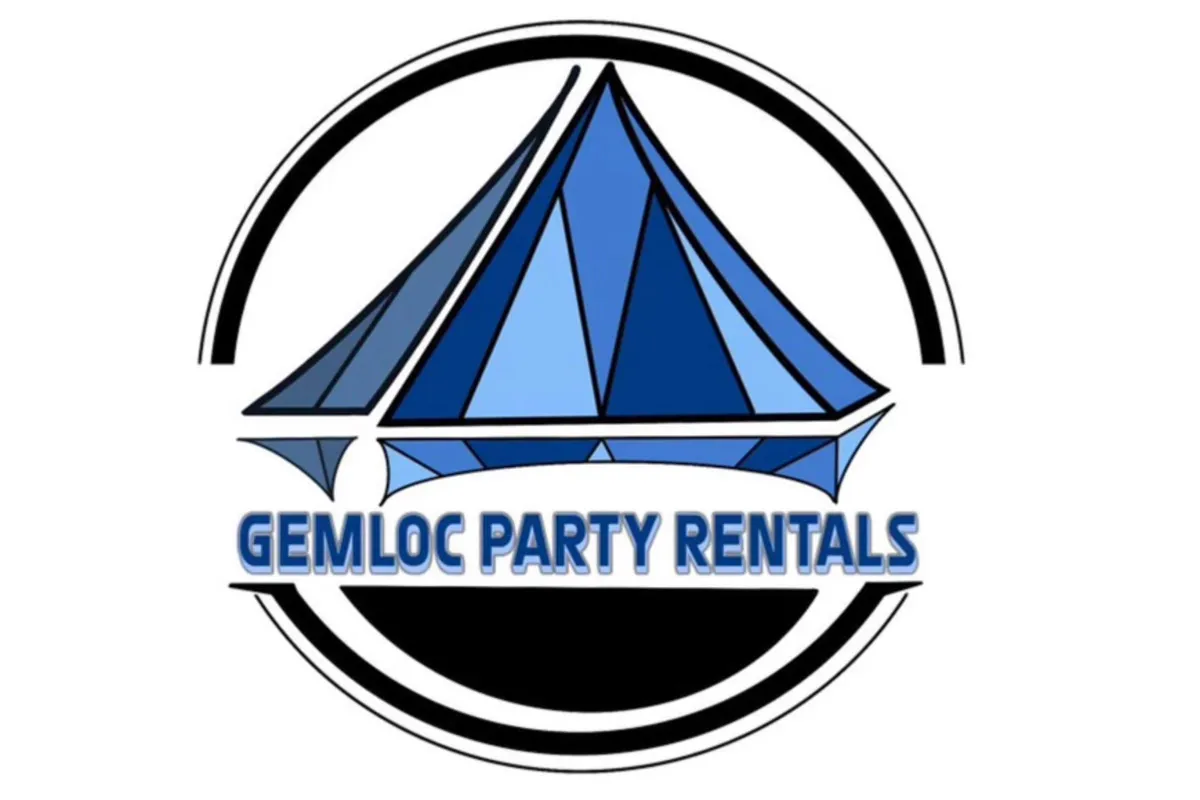Gemloc Party Rentals logo with blue mountain icon for event rentals in Las Vegas