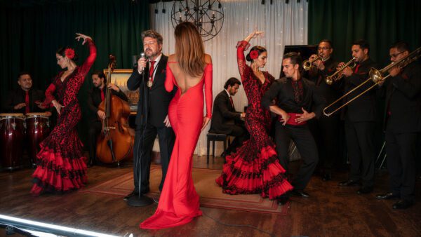 Latin music performers and dancers onstage during Bolero – The Show.