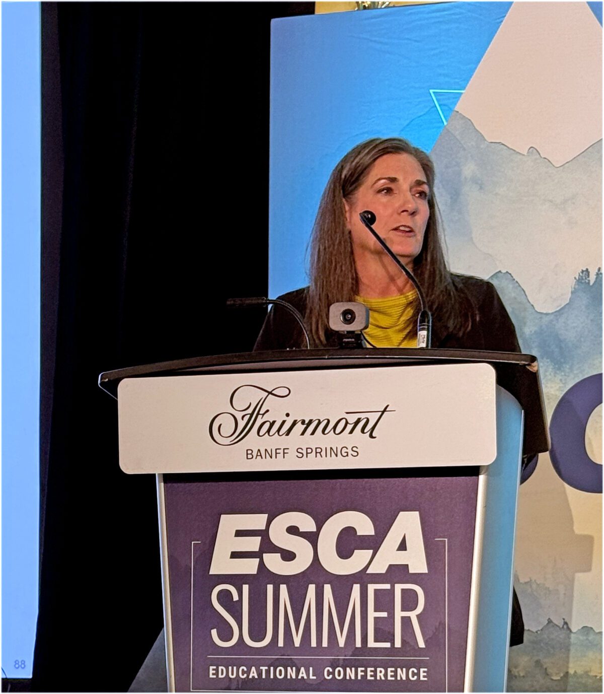 Marsha Flanagan speaks at the ESCA Summer Educational Conference in Banff.