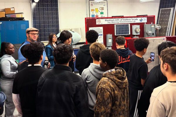 Students tour an electrical apprenticeship training lab during a Southern Nevada Building Trades Unions showcase.
