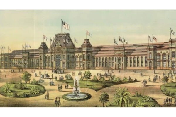 Illustration of the main building at the 1884 World’s Industrial Cotton Centennial Exposition in New Orleans.