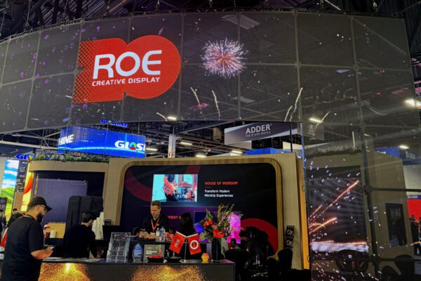ROE Creative Display booth with large-format LED screens at InfoComm 2026.