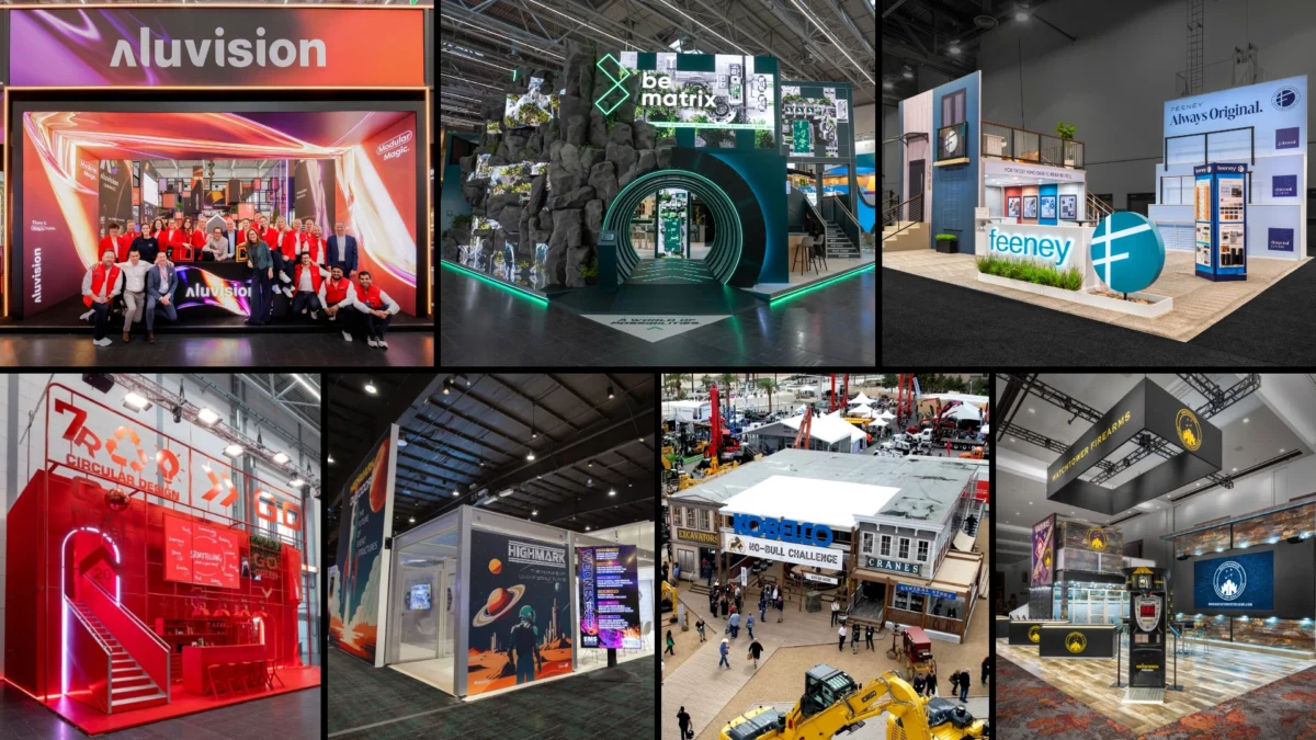Composite of finalists for the 2026 ExSys Awards Best Double-Deck Exhibit category