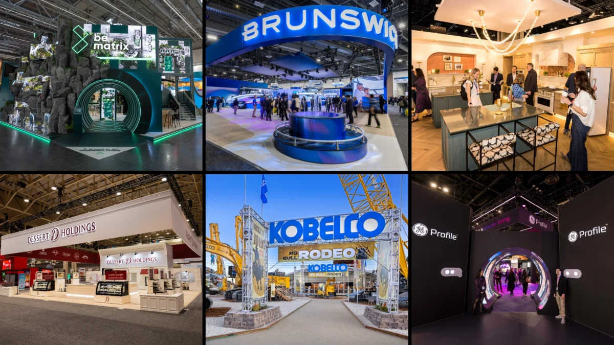 Composite of finalists for the 2026 ExSys Awards Best XL Island Exhibit category