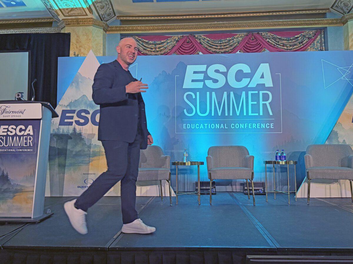 Danny Goldberg speaks onstage during the ESCA Summer Educational Conference in Banff.