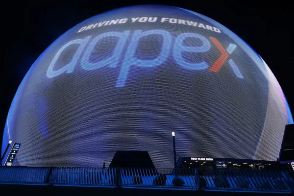 AAPEX branding displayed across the Sphere in Las Vegas