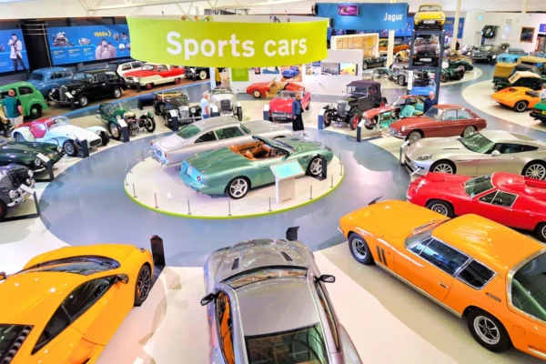 Sports car display inside British Motor Museum.