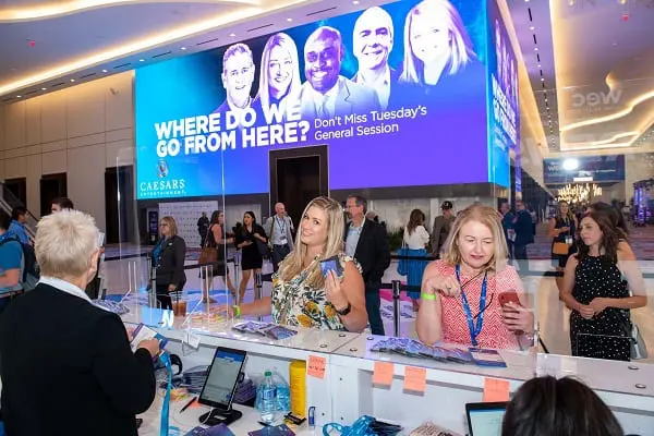 Attendees check in during MPI WEC at Caesars Forum in Las Vegas