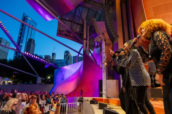 Audience seating and stage at Millennium Park during the Summer Music Series in Chicago