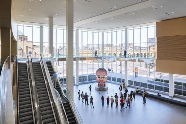 Visitors gather inside the Greater Columbus Convention Center atrium