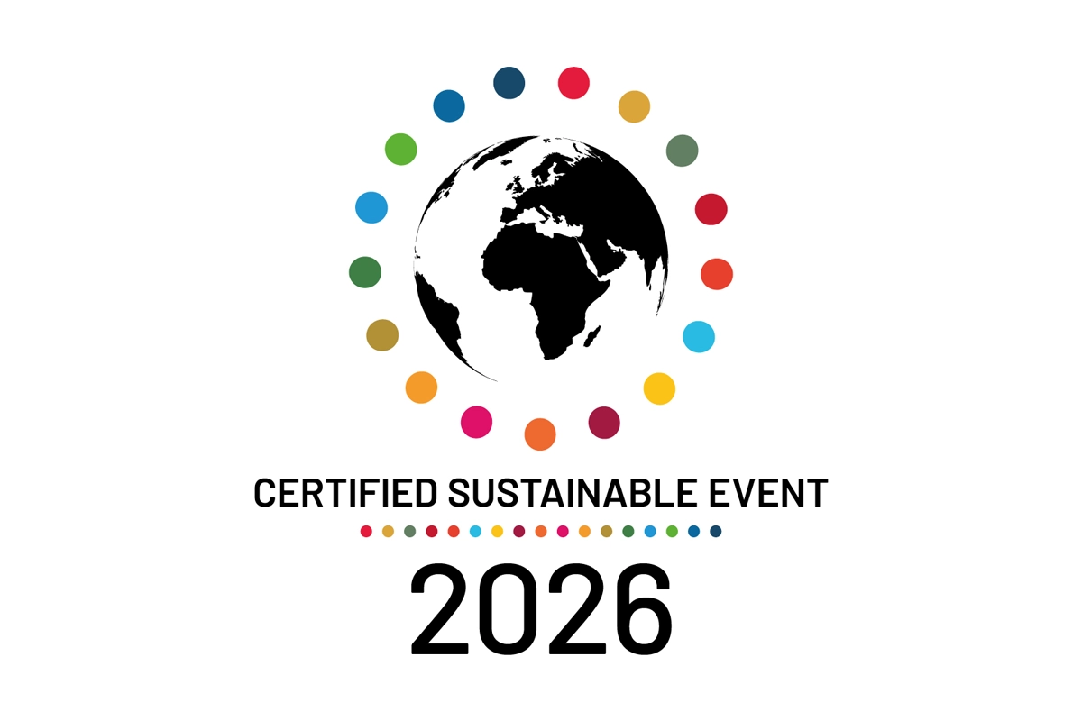 Certified Sustainable Event 2026 logo with globe and colorful circle design.