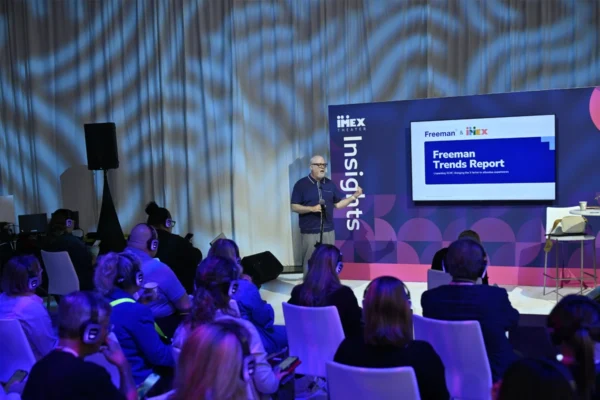 Ken Holsinger presents the Freeman Trends Report at IMEX America 2025