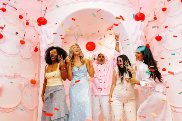 Visitors celebrate inside the Museum of Ice Cream at AREA15 in Las Vegas